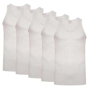 Keanu Mens Ribbed Cotton Blend Fitted Tank Top (Pack of 6) / White